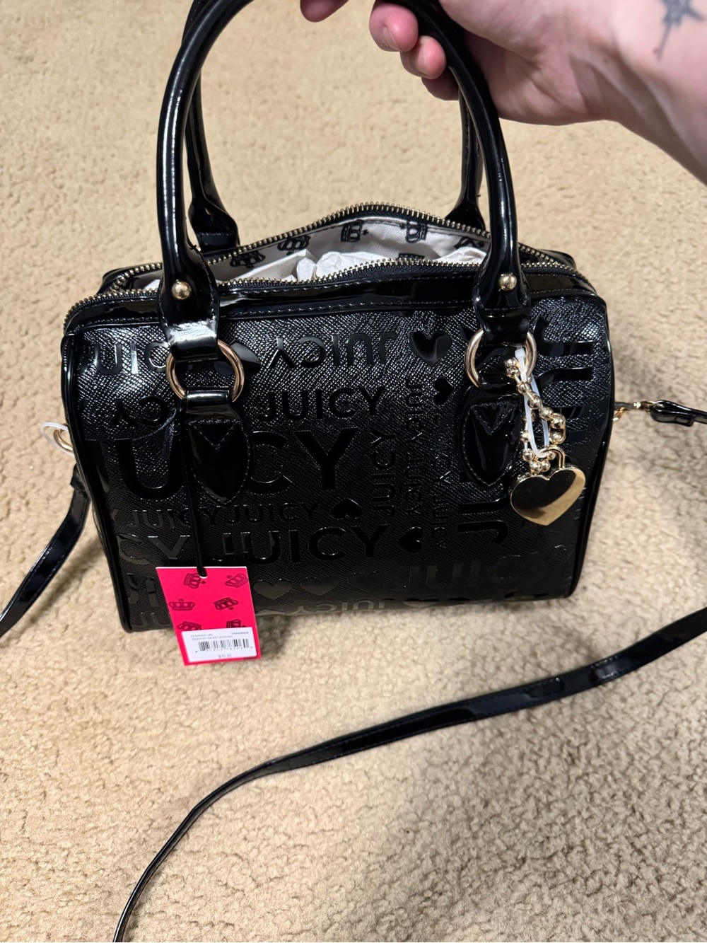 Juicy Couture Black Patent Logo Satchel with Gold Hardware - Picture 4 of 10